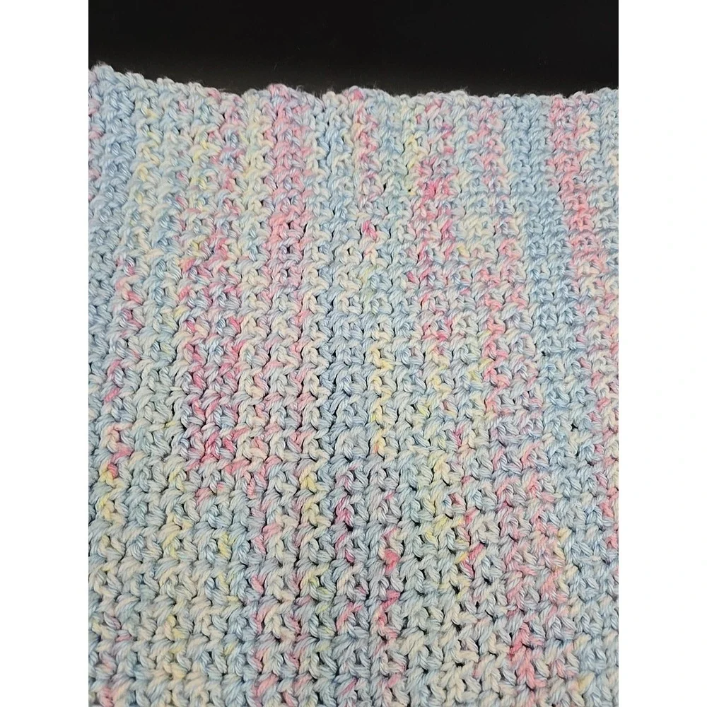 Handmade Crocheted Baby Afghan Blanket Throw  Lap‎ 27x 20 Pastel Blue Pink Soft